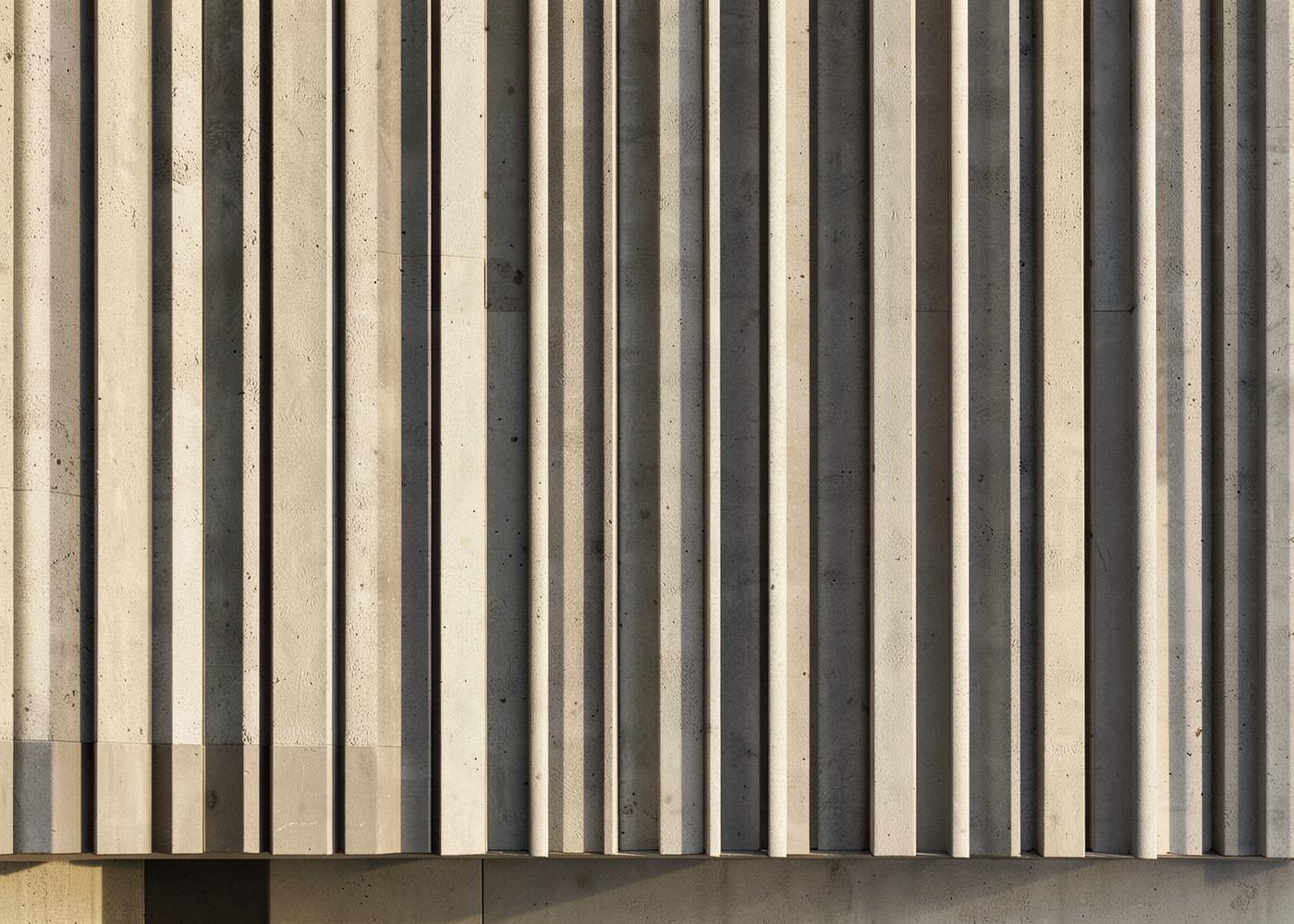 Concrete facade detail with vertical fins